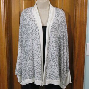 NWT Bucket List Knit Cardigan Cream/White/Grey Leopard Print Dolman Sleeve Med
